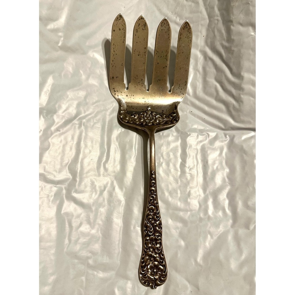 Dominick & Haff Sterling Silver Large Asparagus Serving Fork Rococo Pattern